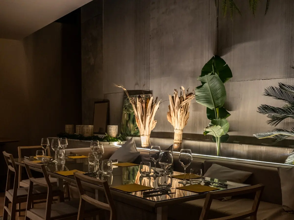 Warm restaurant interior in the evening